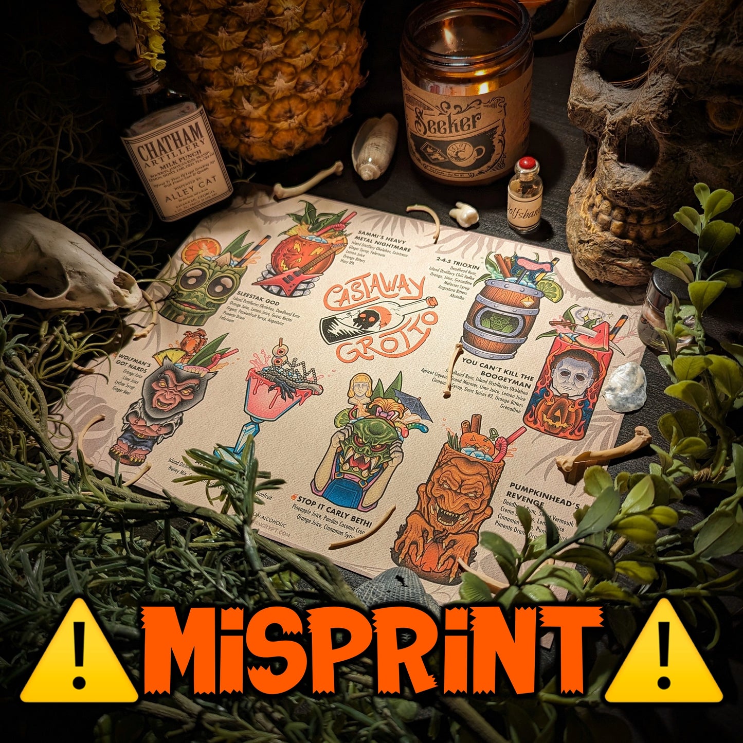 (IMPERFECT PRINT) Castaway Grotto x Candy Corn Crypt: Tiki Menu Canvas Print