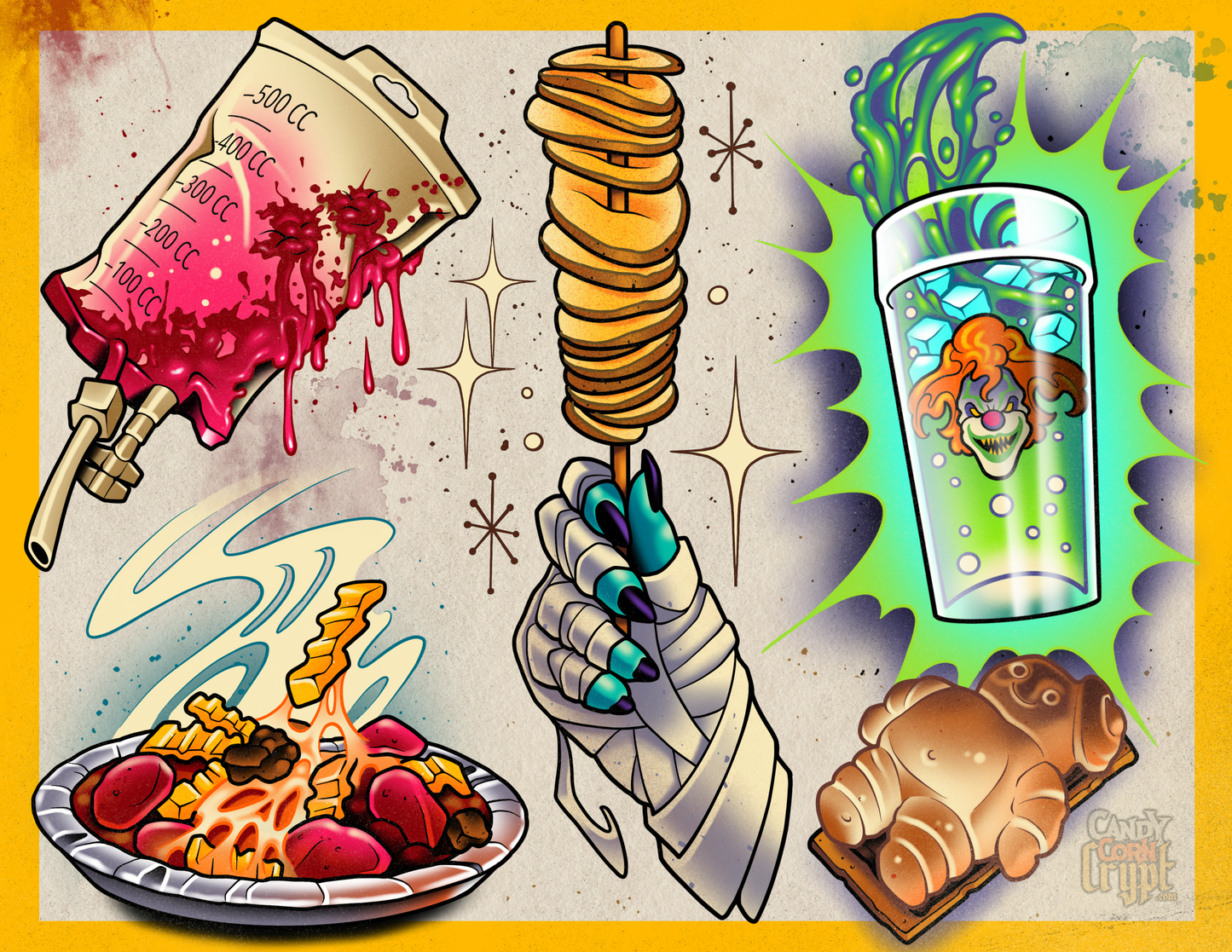 Halloween Horror Nights: Freaky Foods Tattoo Flash Print